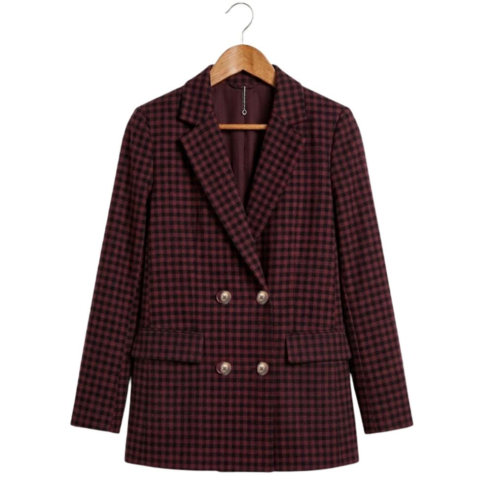Belle by Kim Gravel Buffalo Check Menswear Jacket Bordeaux NWT Size XL - Picture 2 of 5